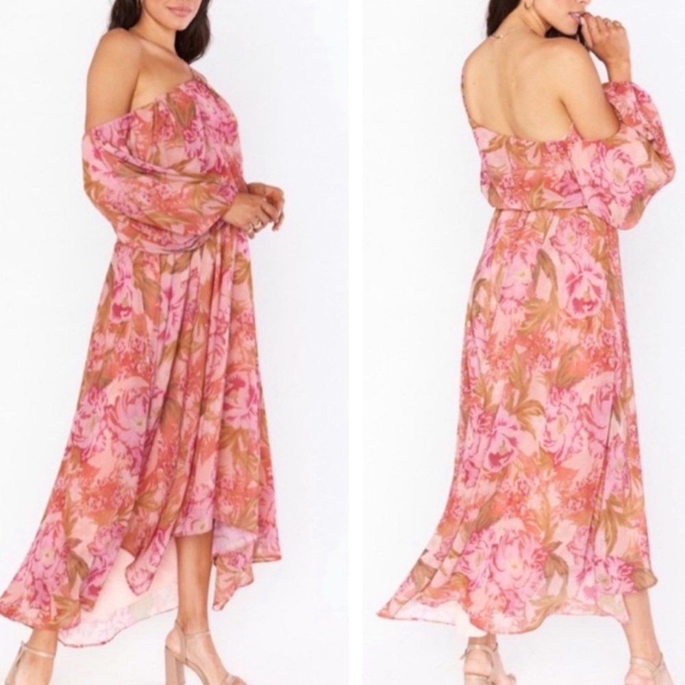 Show Me Your MuMu Garden Floral Pink One Shoulder Event Midi Dress Size Large